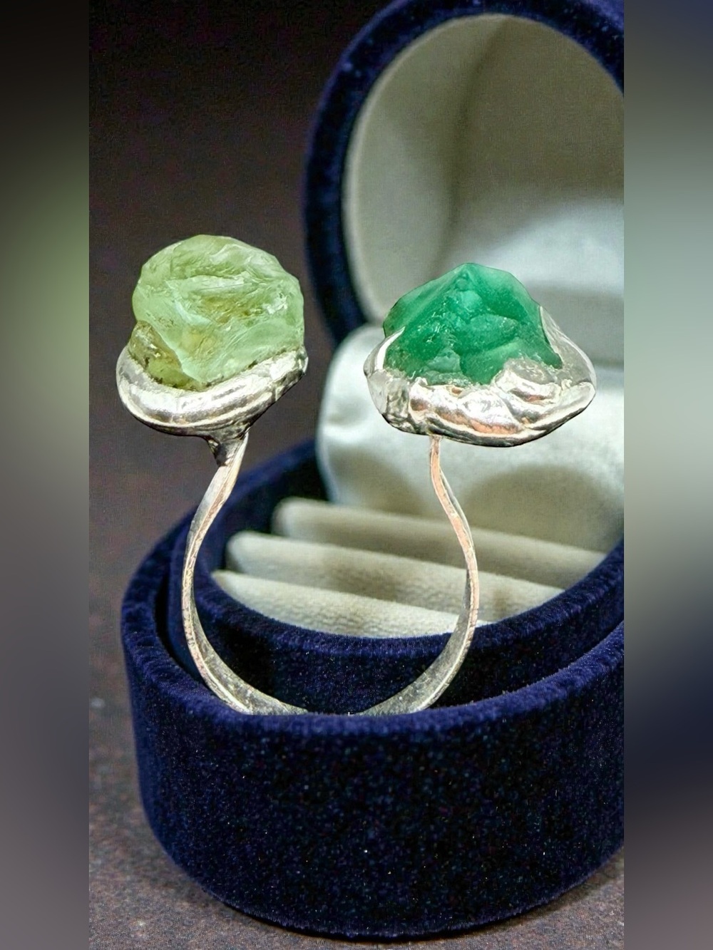 Sea Glass Balance Ring With Upcycled Silver Spoon Band Artisan Crafted Adjust.